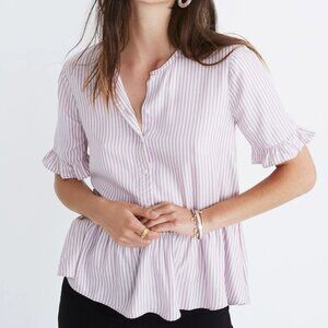 Madewell Studio Ruffle-Hem Top in Lavender Stripe (size S)